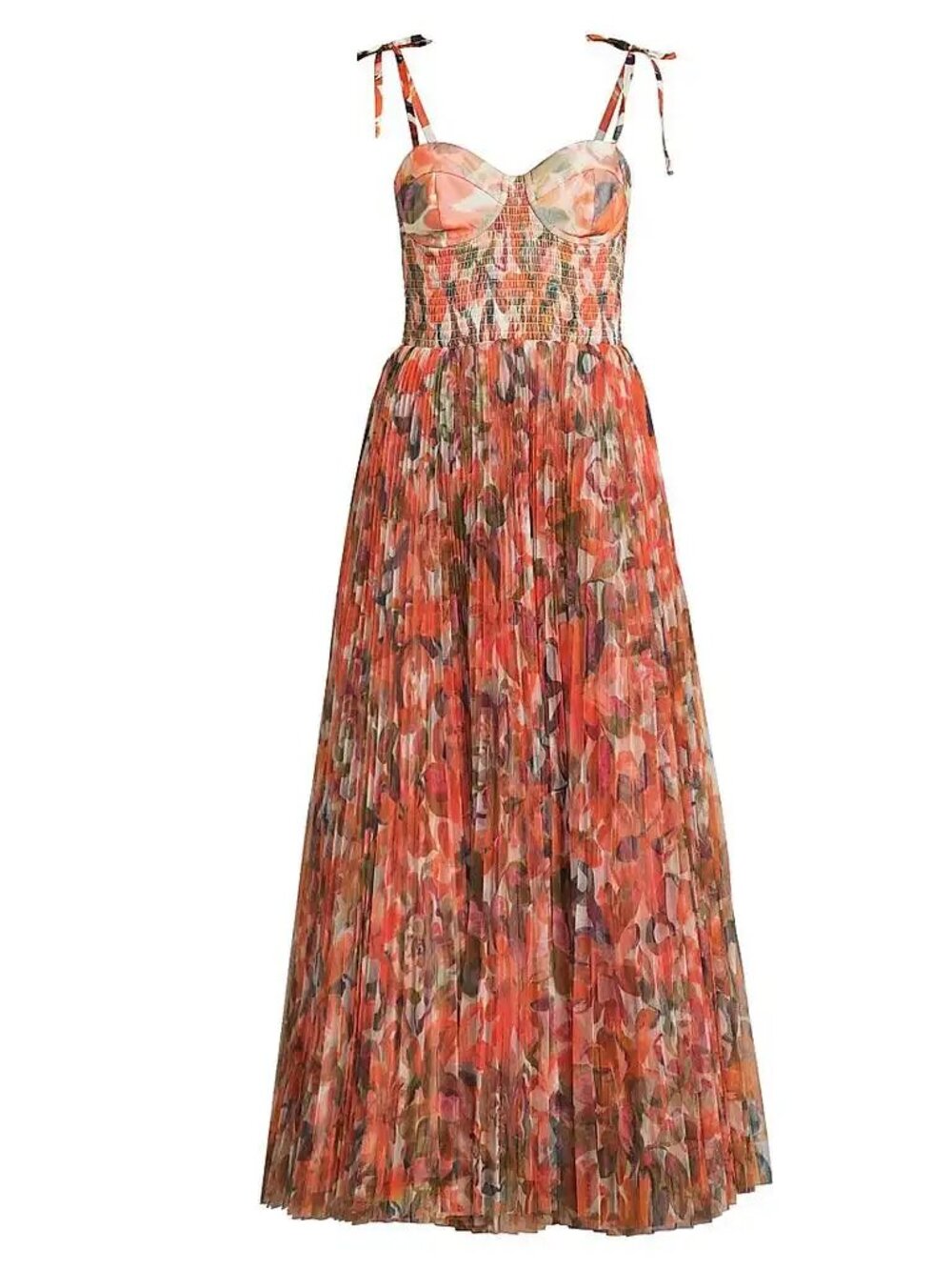 Hutch Brianna Tropical Pleated Tulle Maxi Dress Orange Size M